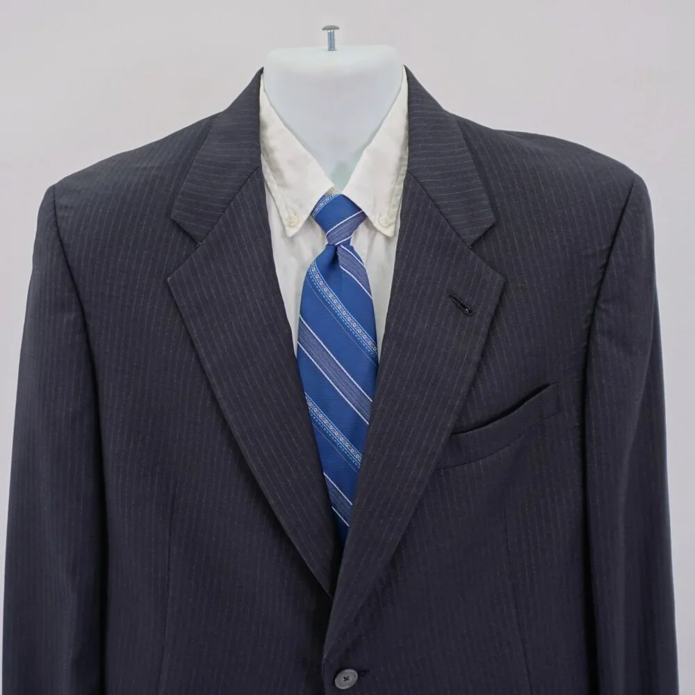 Hart Schaffner Marx Gold Trumpeter Wool Gray 2 Piece Suit 40R Striped 34/29 High